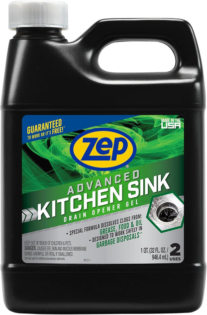 Zep Advanced Kitchen Drain Opener - 32 ounces - U49710 - Formulated for Grease, Food, and Oil-Safe for Garbage Disposal