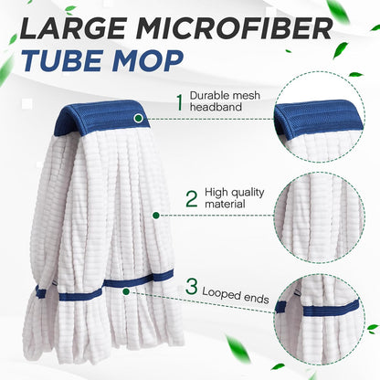 Hushee 6 Pack Large Microfiber Tube Mop Heads 18 oz Heavy Duty Commercial Industrial Wet Mop Head Refill Reusable Machine Washable Looped End Mopheads for Hardwood, Tile, Laminate Floors (Blue)