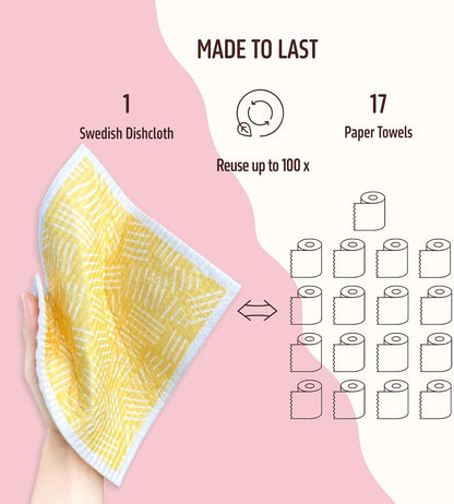 Swedish Dishcloths for Kitchen, Swedish Dish Cloths 5 Pack, Super Absorbent Reusable Paper Towels Washable, Biodegradable, Quick Drying, Dishwasher Safe