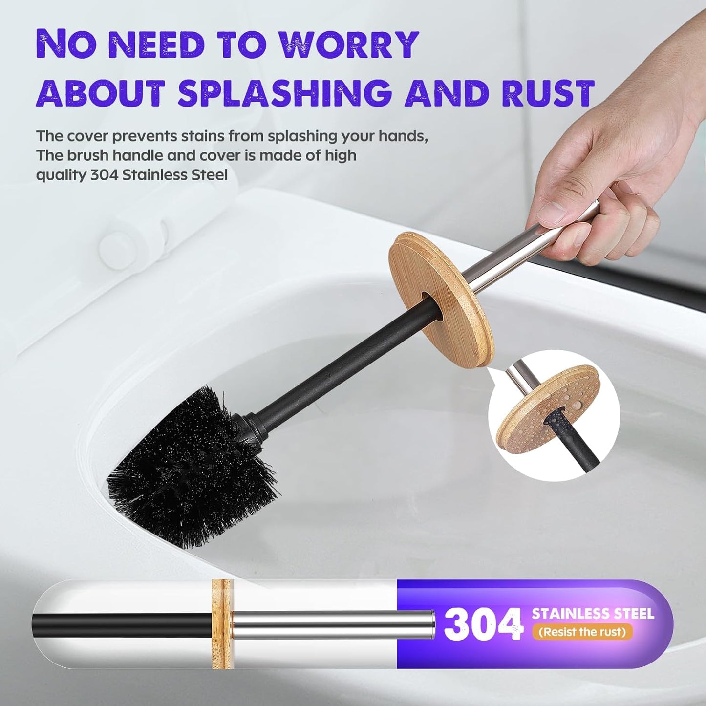Compact Toilet Brush and Holder 2 Pack,SetStainless Steel Handle Toilet Brush,Deep Cleaning,Durable Nylon bristles,Splash-Proof Design(White&Black)