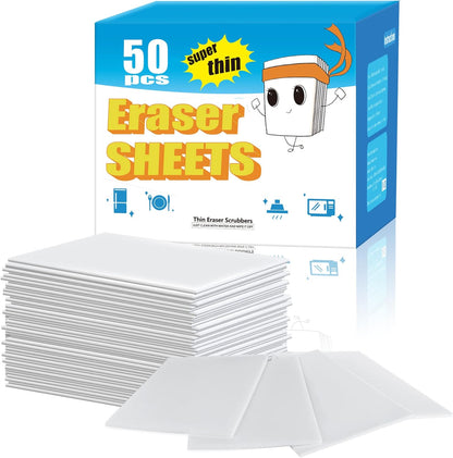 50PCS Magic Cleaning Sponge Eraser Sheets, Reusable Thin Nano Cleaner Pads Eraser Wipes for Kitchen Shoe Furniture Bathroom Shower Sink Hard-to-Reach Places