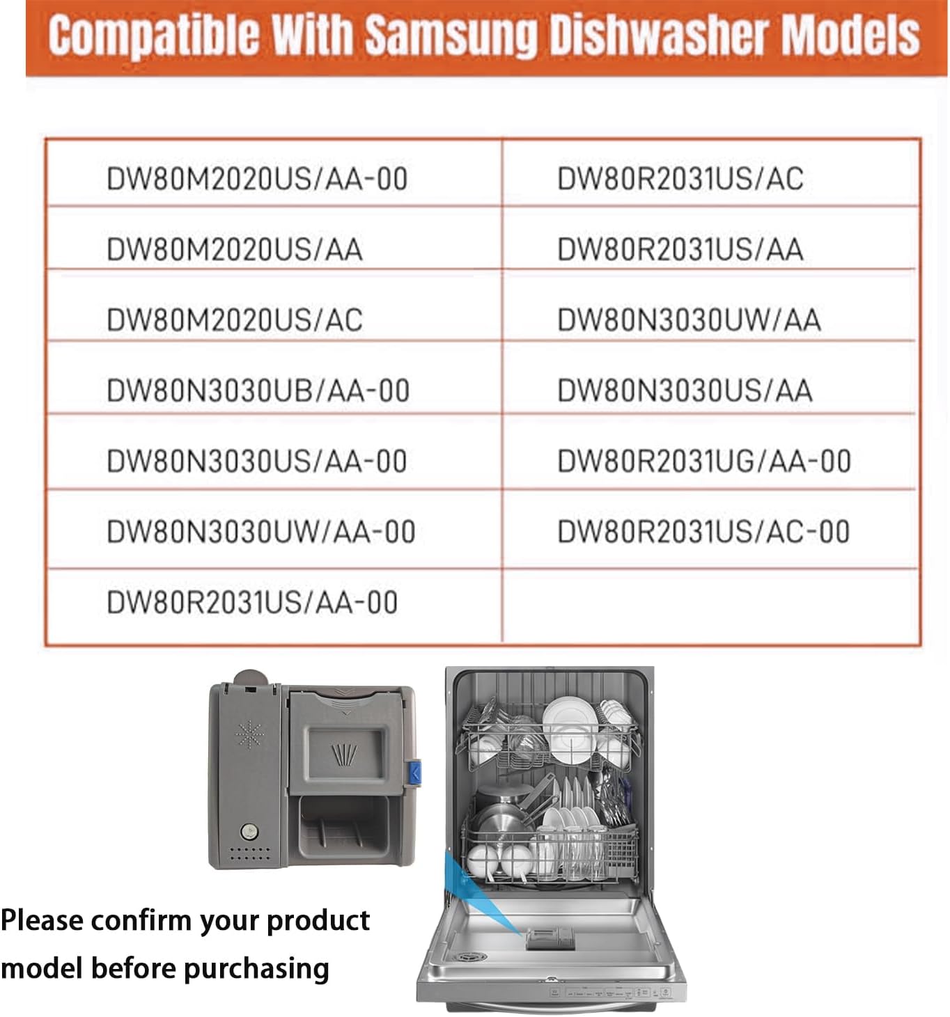 DD81-02202A ，DD81-02628A Dishwasher Detergent and Rinse Aid Dispenser Parts - Compatible with Samsung DW80M2020US, DW80R2031US/UG, DW80N3030US/UW/UB