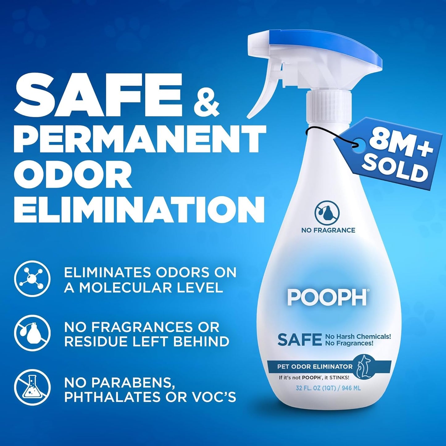 POOPH Pet Odor Eliminator Spray for Dogs & Cats — Urine, Poop & Pee Odor Remover for Carpet, Furniture, Hard Floors & Litter Box — Pet Stain & Smell Eliminator for Home, Unscented, 32 oz
