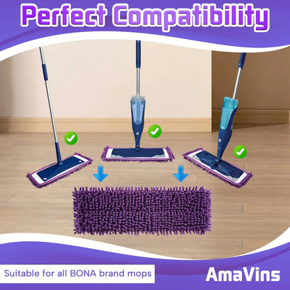 AmaVins 2 Pack Pet System Microfiber Sweeping Pad, Reusable Pet Replacement Mop Pad for Bona Mop & Multi-Surface Floors, 18 Inch Washable Cleaning & Dusting Pads, Attracts & Picks Up Pet Hair
