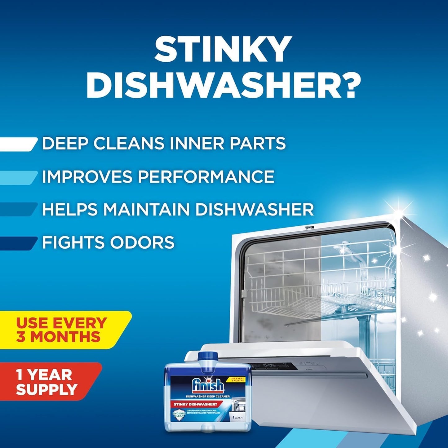 Finish Ultimate Quantum Deep Clean Bundle - Ultimate Dishwasher Detergent Pods (62ct), Jet Dry Rinse Aid (23oz) for Residue & Hard Water, Dishwasher Cleaner (8.45oz) For Grease & Limescale