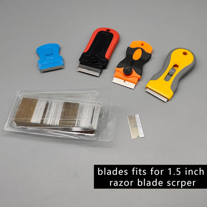 100Pcs Single Edge Razor Blades 1.5 inch for Standard Scraper Tool,Razor Blade Scraper Refill Stainless Steel Razor Blades for Removing Paint,Decal and Stickers