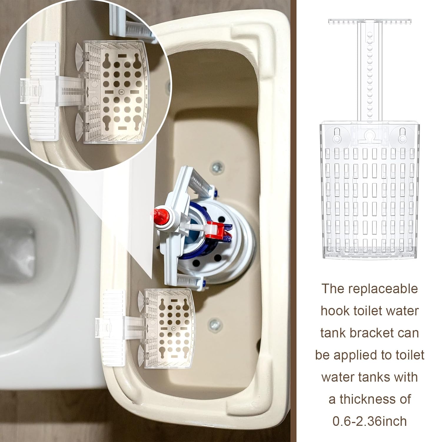2 Sets Transparent Toilet Tank Carrier with Dual Suction Cup and Adjustable Hook Toilet Tank Cleaner Bracket Can Holder for Dissolved Cleaning Tablets