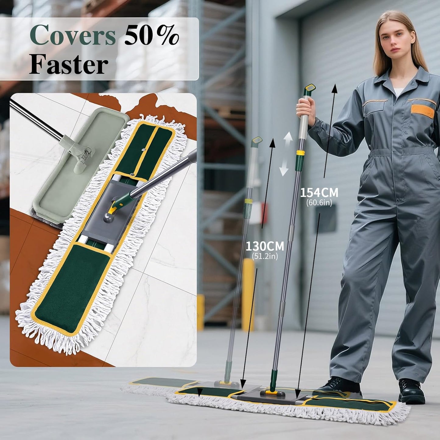 Mops for Floor Cleaning, Masthome Flat Dust Mop with 4 Reusable Pads, 2-Sided Microfiber Dust Mop for Wet & Dry Use, Flat Flip Mops for Hardwood, Laminate, Vinyl,Kitchen, Tile -1 Scraper