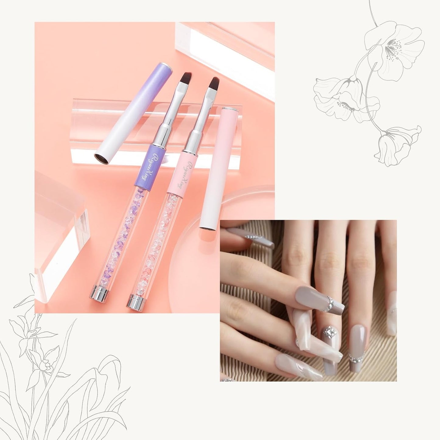 3PCS Nail Art Clean Up Brushes -Round/Angled Nail Brushes for Cleaning Polish Mistakes on the Cuticles, Brushes for Nail Art and Designs Painting DIY
