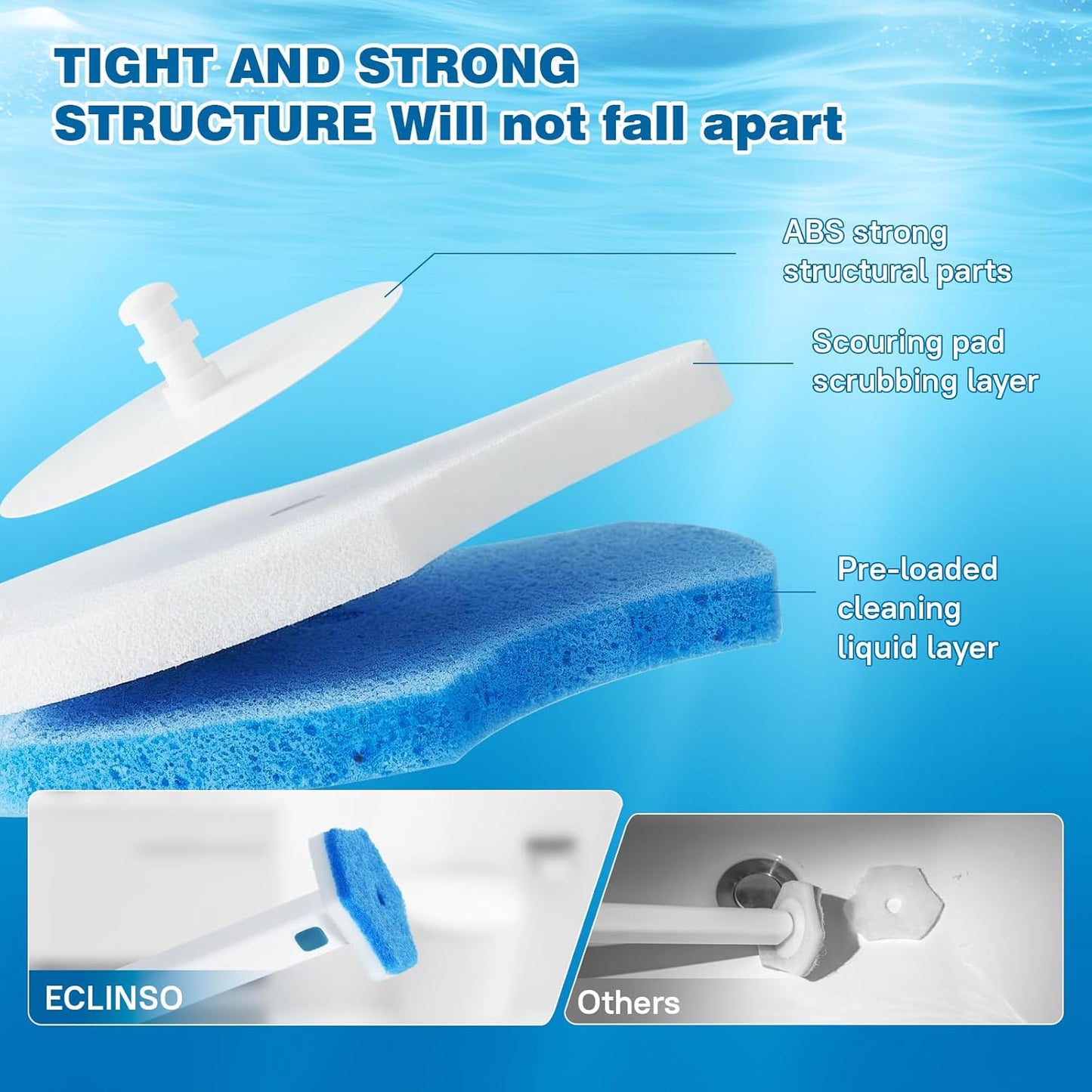Disposable Toilet Brush Set with Holder, White and Blue, Includes 16 Cleaning Refills (1+16 Refills)