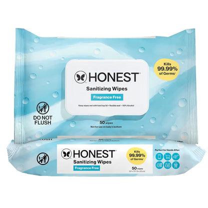 The Honest Company Fragrance-Free Sanitizing Alcohol Wipes, Antibacterial with Aloe, Kills 99% of Germs, 150 Count