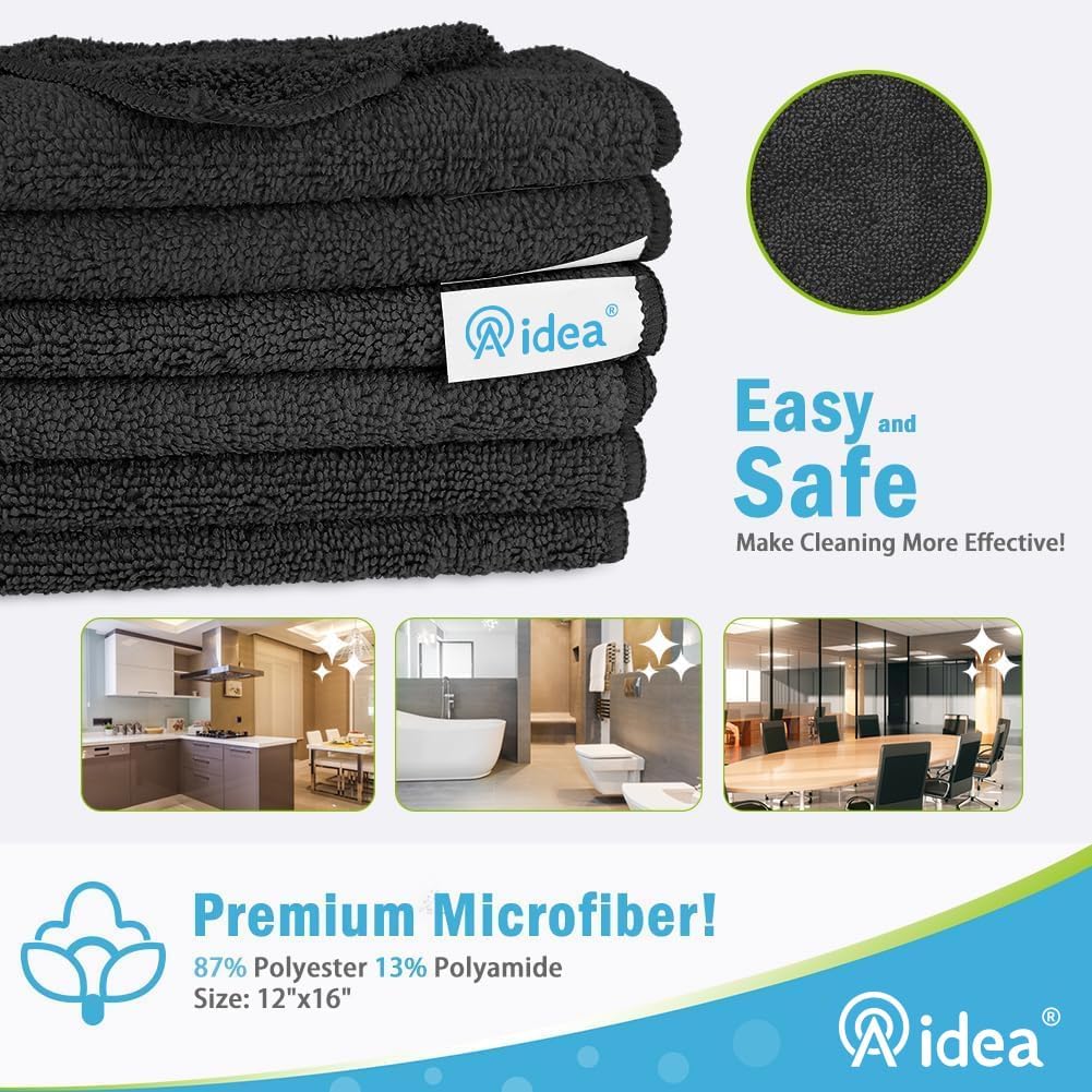 AIDEA Microfiber Cleaning Cloth-50PK, Soft Microfiber Towels for Cars, Absorbent Cleaning Rags, Lint-Free Streak-Free Wash Cloths for House, Kitchen, Window(12in.x12in)