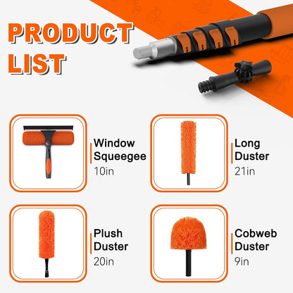SISUPASSIE 30FT Reach High Ceiling Duster Kit, Window Cleaning kit with 5-24FT Extension Pole, Fan Duster for Ceiling Fan Blades, Microfiber Feather Duster, Rotatable Window Squeegee and Cobweb Duster
