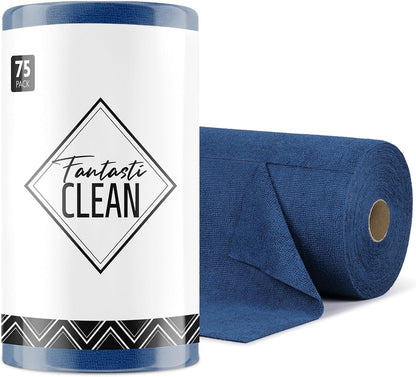 Fantasticlean Microfiber Cleaning Cloth Roll -75 Pack, Tear Away Microfiber Towels, 12" x 12", Reusable, Washable, Scratch Free, Ultra Absorbent Dishcloth for All-Around Cleaning Supplies (White)