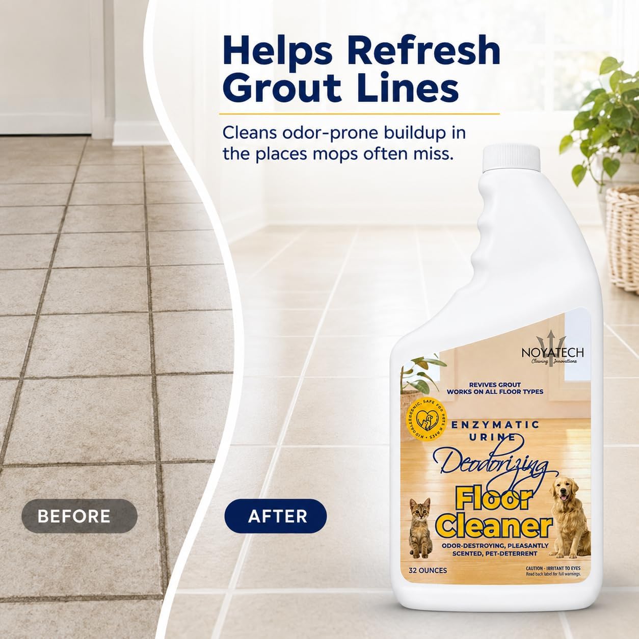 NOYATECH Pet Floor Cleaner for Mopping – Enzyme Urine & Odor Eliminator – Safe for Hardwood, Tile, Laminate & Grout – Dog & Cat Pee Concentrate, 32 oz