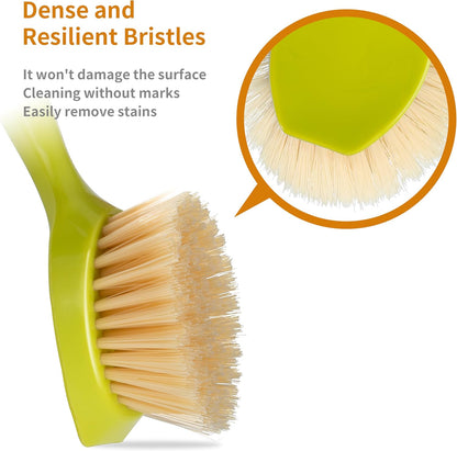 2 Pack Kitchen Dish Brush Bamboo Handle Dish Scrubber Built-in Scraper, Scrub Brush for Pans, Pots, Kitchen Sink Cleaning, Dishwashing and Cleaning Brushes are Perfect Cleaning Tools, White
