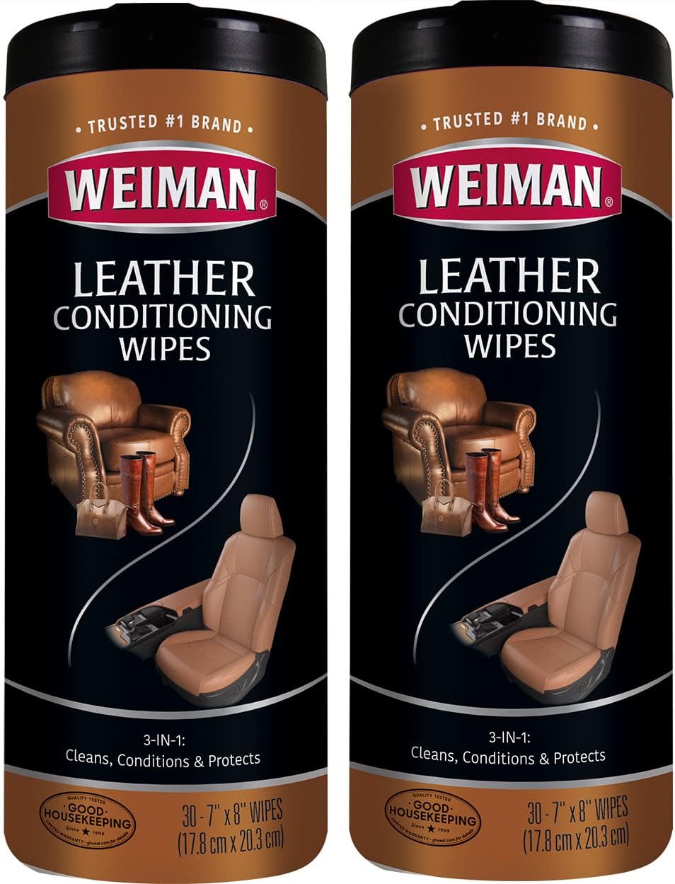 Weiman Leather Wipes - Clean and Condition Car Seats, Shoes, Couches and More - 30 Count (4 Pack)