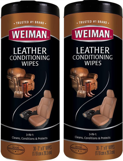 Weiman Leather Wipes - Clean and Condition Car Seats, Shoes, Couches and More - 30 Count (4 Pack)