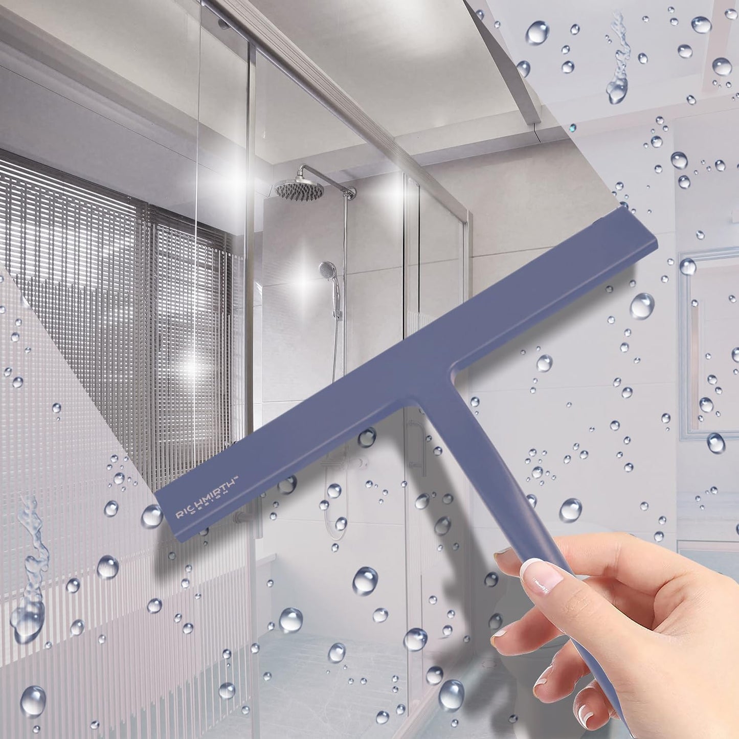 Shower Squeegee for Glass Doors, RICHMIRTH 11" Inch Width Silicone Rubber Blade Squeegee Window Cleaner Tool Squeegee for Shower Glass Doors Bathroom