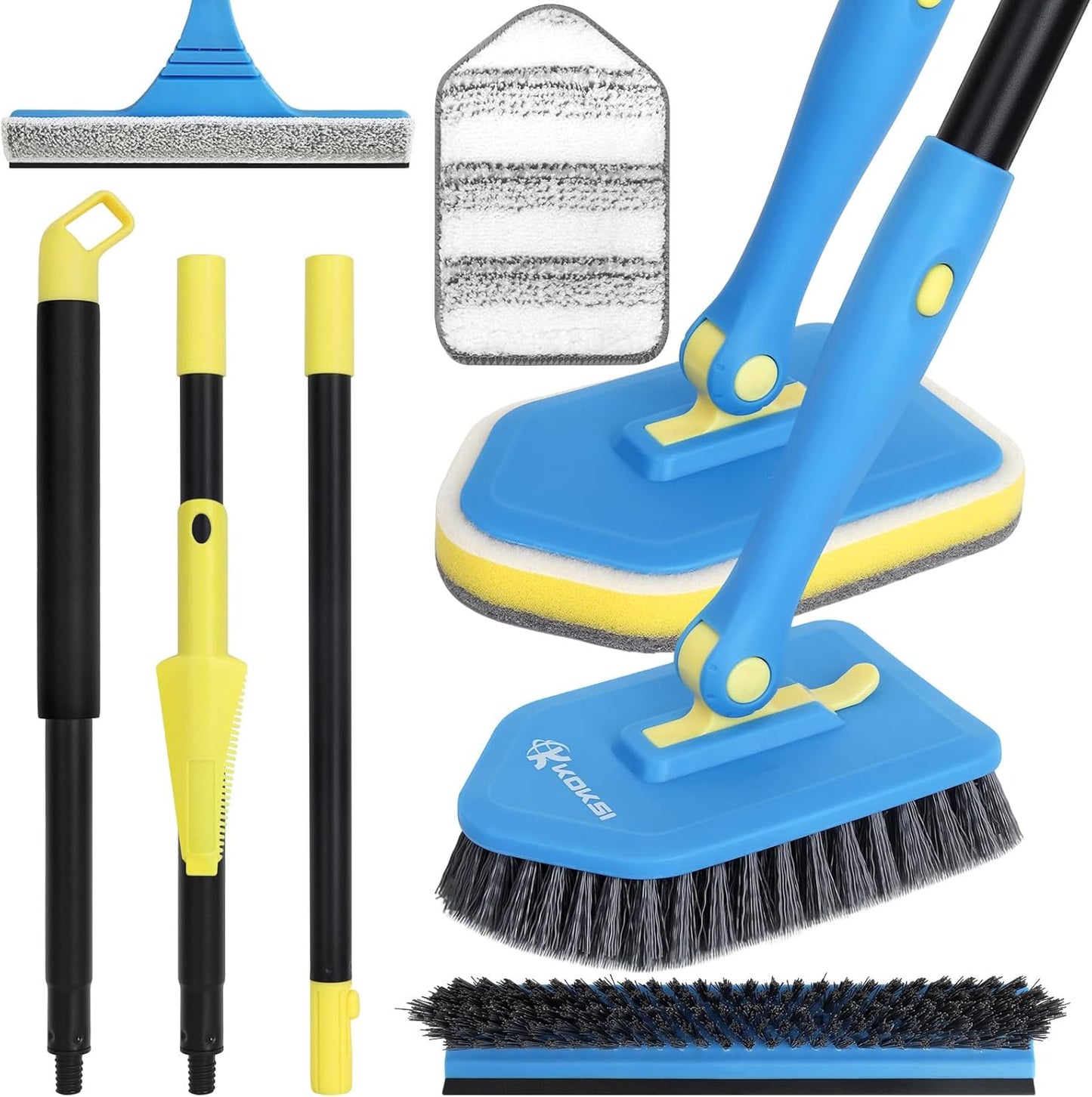 KOKSI Cleaning Brush for Bathroom Kitchen Bathtub Toilet Cleaner All Purpose Shower Sponge Scrubbing Brush with Ergonomic Handle
