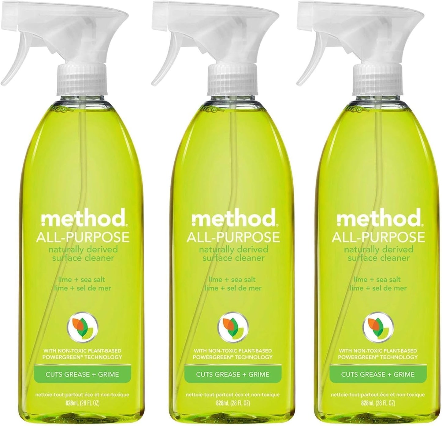Method All-Purpose Cleaner Spray, Lime + Sea Salt, Perfect for Most Counters, Tiles, Stone, and More, 28 oz Spray Bottles, (Pack of 1)