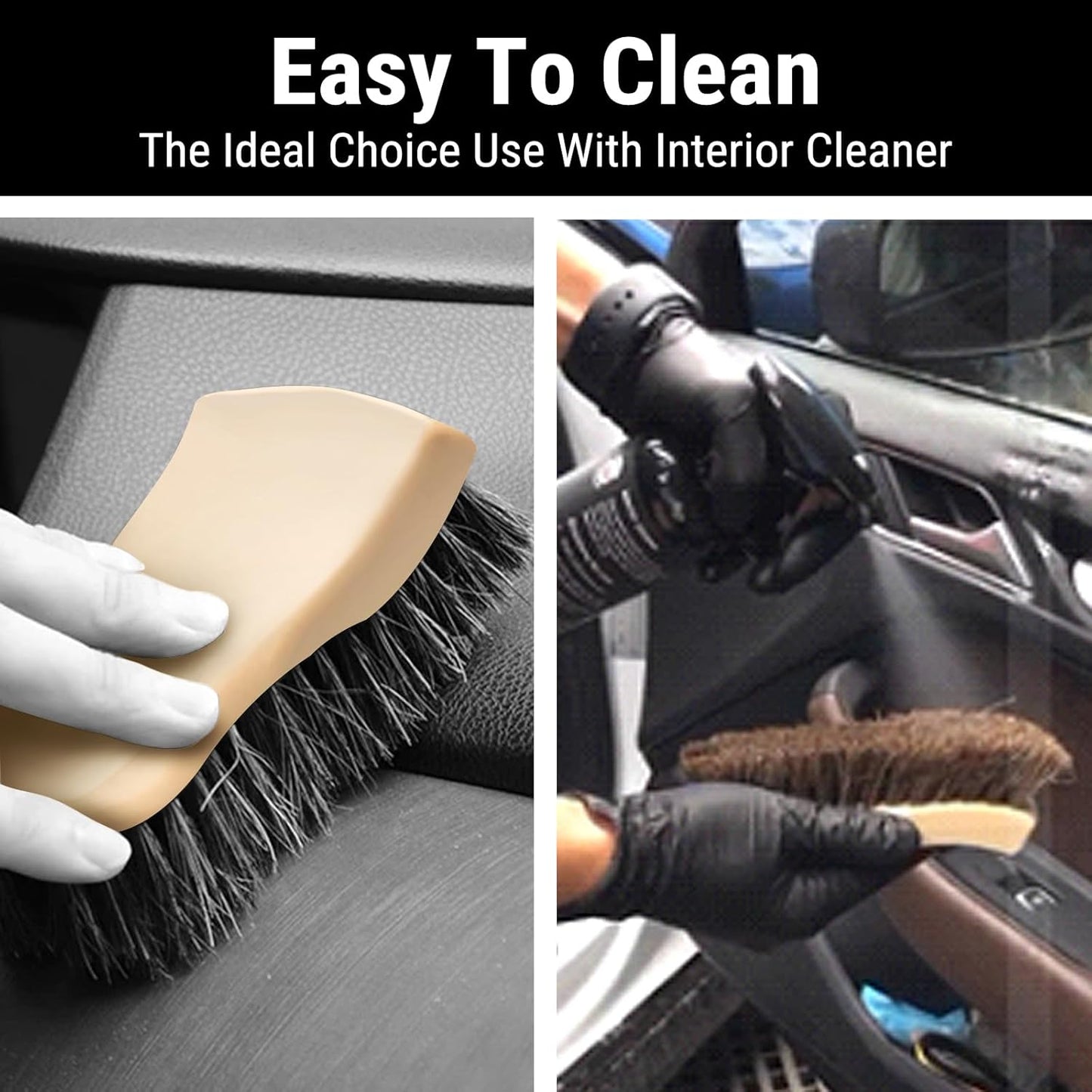 YeewayVeh 3pcs Car Detailing Brush Set, Boars Hair Detailing Brushes, Ultra Soft Detail Brush for Air Vent Leather Seat, Scratch Free Car Detailing Brushes for Interior Exterior, Orange