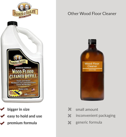 Parker & Bailey Wood Floor Cleaner – Use on Hardwood, Laminated or Faux Finished Floors. Shine Restorer Protector, Surface Cleaner Supplies Home Improvement, Natural Look, Cuts Grease, 64oz