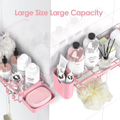 NESOMI Shower Caddy Adhesive Shower Organizer 7-Pack, Rustproof Stainless Steel Bathroom Shelves, Large Capacity No-Drill Rack Storage Accessories with Soap Dish Toothbrush Holder &24 Hooks Home Decor