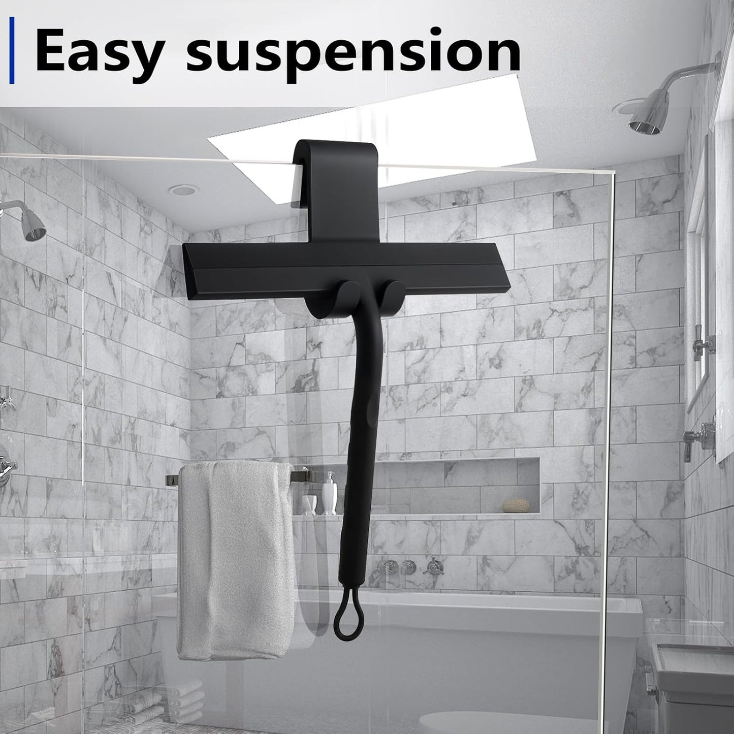 wlich Shower Squeegee for Glass Doors and Bathroom, Stainless Steel with Silicone Blade, Window and Mirror Cleaner with No-Drill Hook, Streak-Free Cleaning Tool