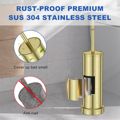 Toilet Brush and Holder Set: 304 Stainless Steel Heavy Duty Toilet Bowl Brush and Holder with Removable Inner Bowl and Splash Protection, Modern Long Handle Bathroom Cleaning Tool