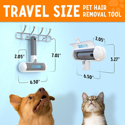 Triton Pet Hair Removal Tool w/Fur Trapping Compartment and Detachable Handle, 60% Smaller Storage Size, Reusable Shedding Roller, Cat and Dog Hair Remover for Car, Furniture, Carpet (Gray/White)