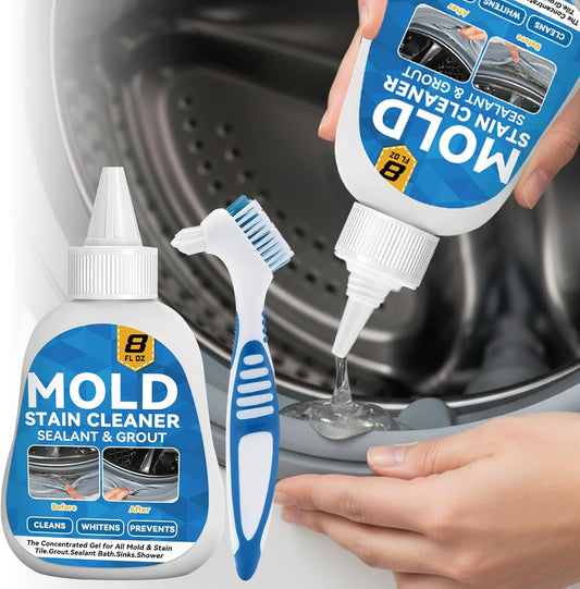 Mold Stain Cleaner, 8 Floz Washing Machine Cleaner Gel with Brush, Household All-Purpose Cleaner Highly Effective in Penetrating for Grout, Fridge, Bathroom, Shower (8, Fluid Ounces) (8 Fl Oz)