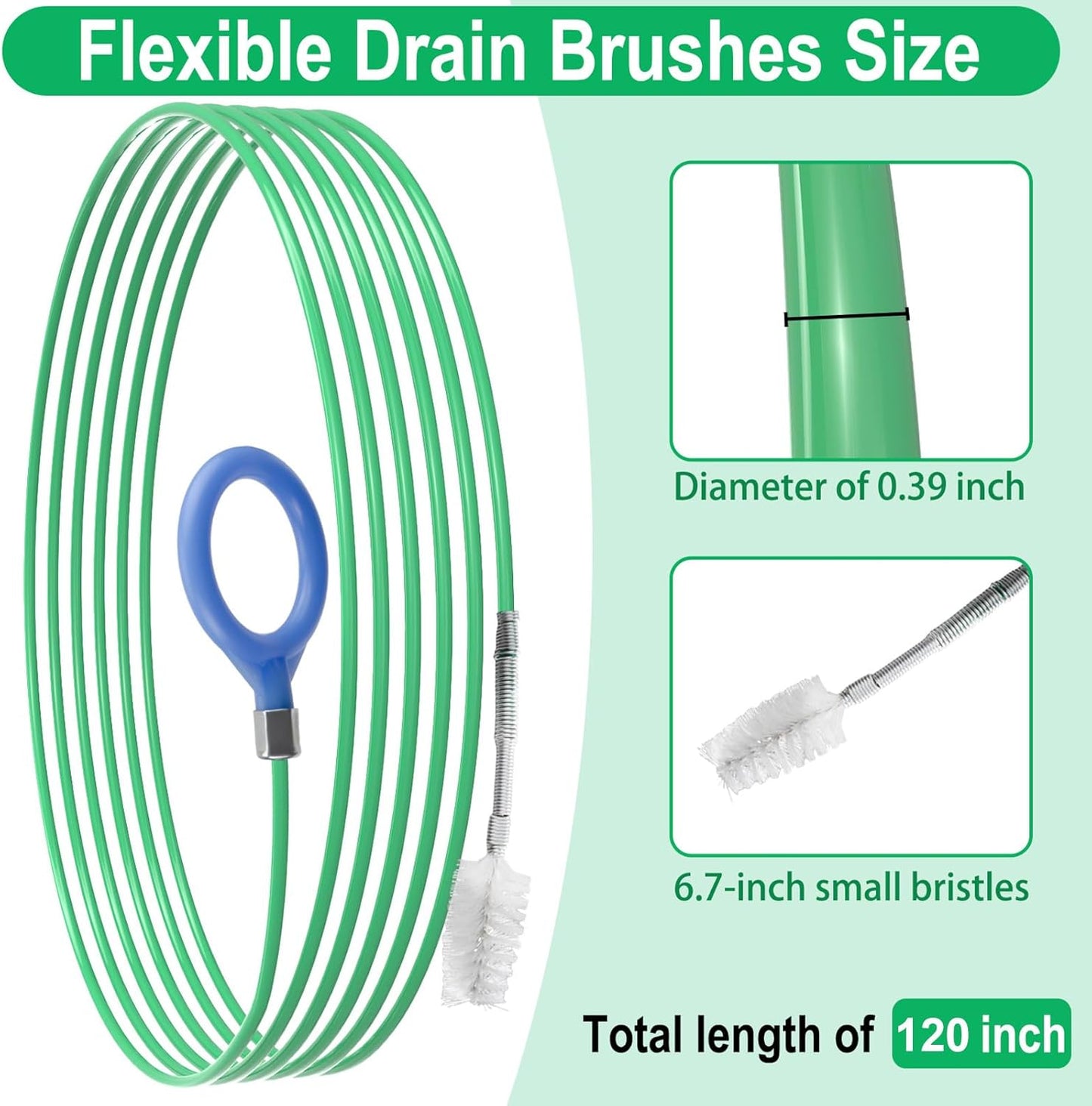 ecocstm Auto Sunroof Drain Cleaning Tool, 120 Inch Flexible Drain Brush, Sunroof Drain Cleaner with Pipe Cleaning Brush, Syringe Hose and Crevice Brush, Cleaning Tool for Drains, Sewers, Windshields