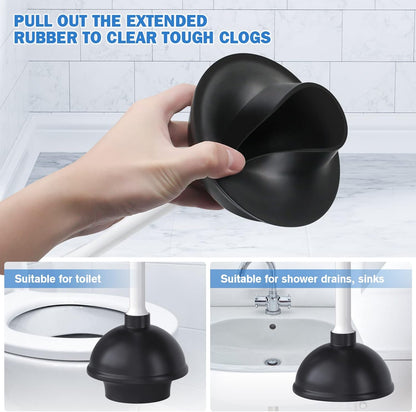 Toilet Plunger and Brush, Bowl Brush and Heavy Duty Toilet Plunger Set with Ventilated Holder, 2-in-1 Bathroom Cleaning Combo with Modern Caddy Stand for 5.7-inch Toilet Drain(Black, 2 Set)