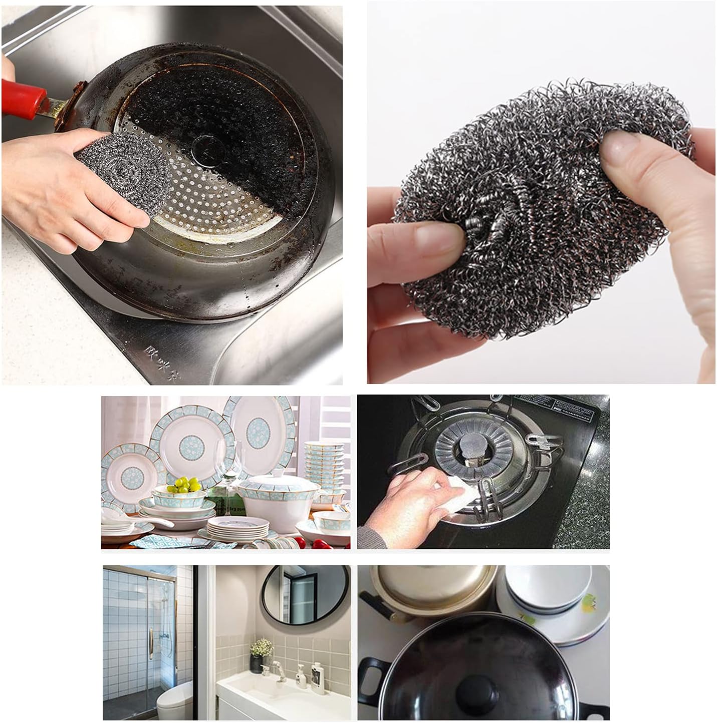 48 Pack Stainless Steel Scourers Sponges,Steel Wool scrubbers for stoves, pots, Cooker Hoods, etc. That are Difficult to Clean (48 Pack-Small 10 gram)