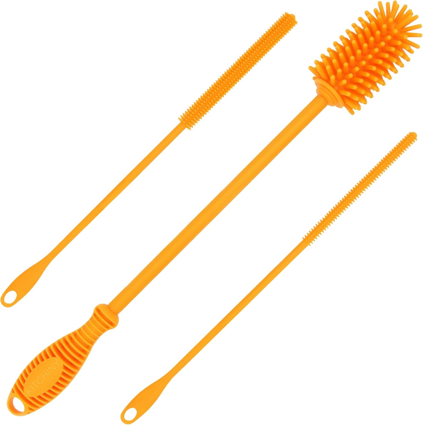 Kitchiny Silicone Bottle Brush with 2 Straw Cleaners - 12.5” Water Bottle Cleaner Brush for Yeti, Hydro Flask, Owala, Stanley, Baby Bottles, Glassware, Vases & Narrow Neck Containers - Grey