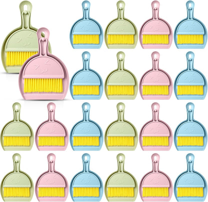 LemonRoad 24 Pcs Mini Broom and Dustpan Set with Handle, Nesting Tiny Cleaning Broom, Hangable, Back to School Supplies, for Classroom, Office, Desk, Car, Kitchen, Camping, Pet Area, 3 Colors