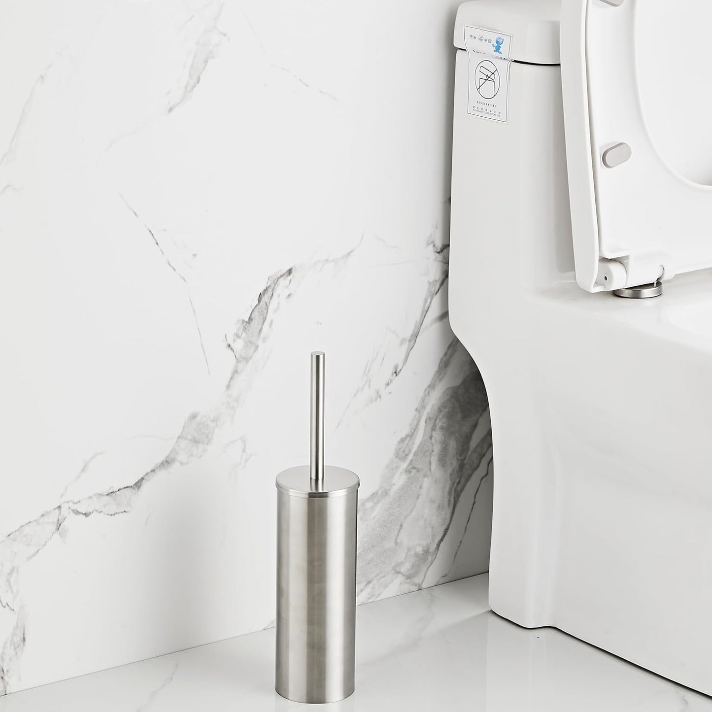 Brushed Gold Toilet Brush and Holder Set - Stainless Steel Toilet Bowl Scrubber with Replaceable Head & Splash Guard