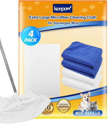 KEEPOW 6PCS Extra Large Microfiber Cleaning Cloth, 30"x20" Washable Reusable Floor Cloth for Squeegee Mop House Floor Kitchen Car Window Highly Absorbent, Lint and Streak Free (Green & Blue & Grey)