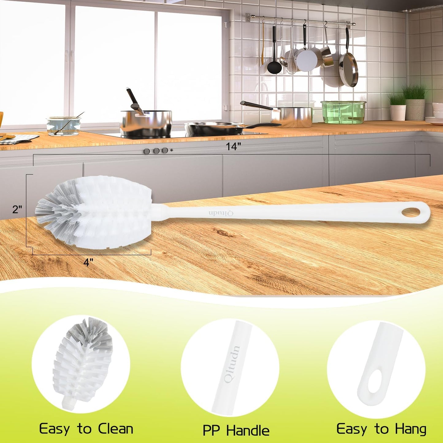 2 Pack 14 Inch Bottle Brush & 12 Inch Straw Brush Cleaner Set - Heavy Duty Kitchen Bottle Brushes for Cleaning Water Bottles, Mugs, Sippy Cups & Tumblers, Lab Use (Large)