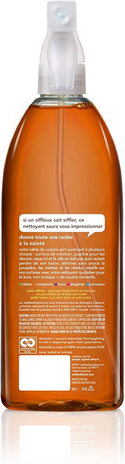Method Daily Wood Cleaner, Almond, Cleans Shelves, Tables and Other Wooden Surfaces While Removing Dust & Grime, 28 oz Spray Bottles, (Pack of 1)