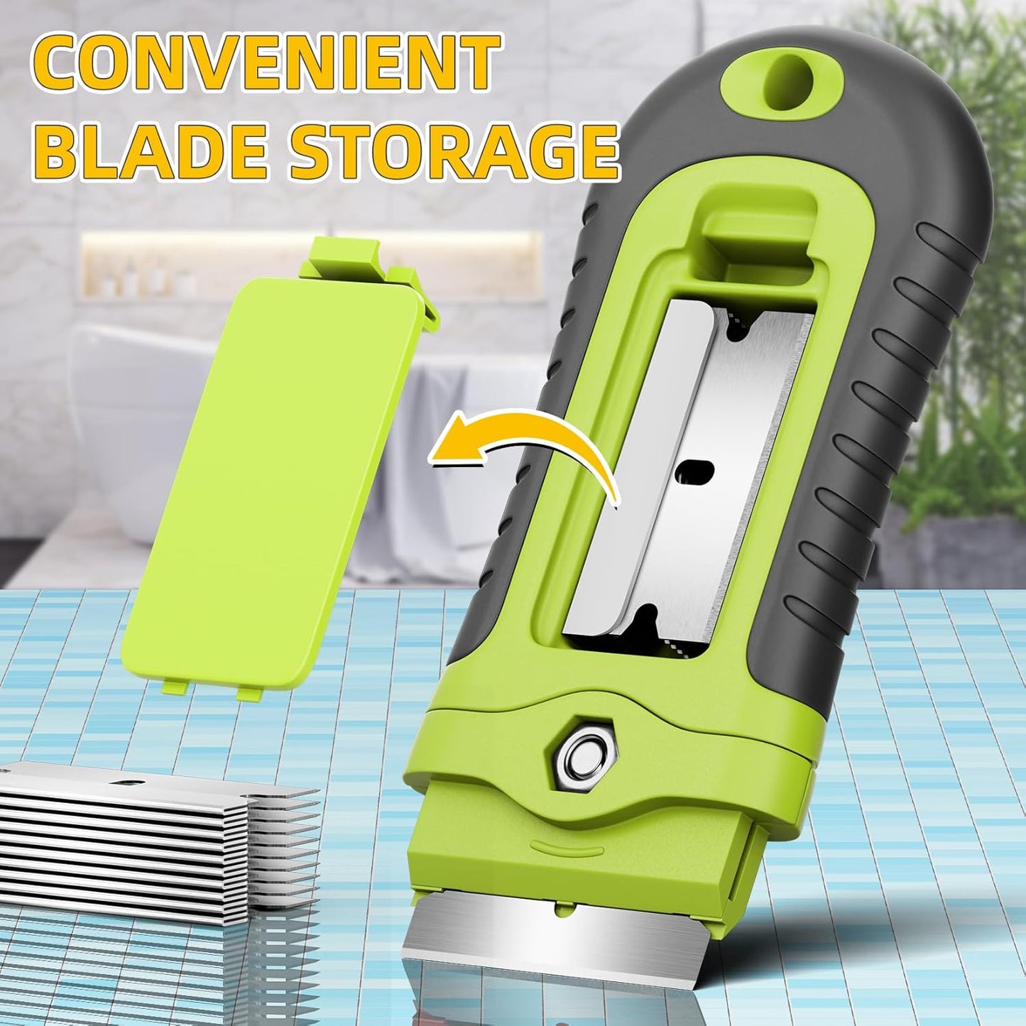 DIYSELF 1 Pack Razor Blade Scraper with 15 Extra Blades, Scraper Tool for Cleaning Window, Paint, Cooktop, Oven, Glass Stove Top Scraper, Razor Scraper with Buit-In Blade Storage