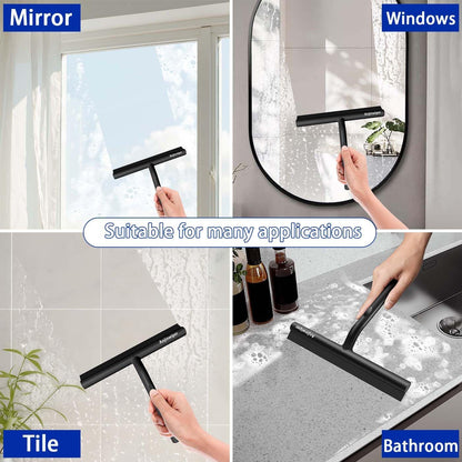 Silicone Shower Squeegee with Hook, Bathroom Squeegee for Shower Glass, Squeegee for Shower Doors, Mirror and Window, Shower Squeegee for Tile Shower Walls(10 inch, White & Gray)