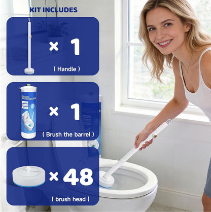 Disposable Toilet Cleaning Brush Kit with 48 Refill Heads, Long Handle Deep Clean Toilet Brush, All in One Bathroom Toilet Cleaner System for Household Apartment Daily Bathroom Cleaning