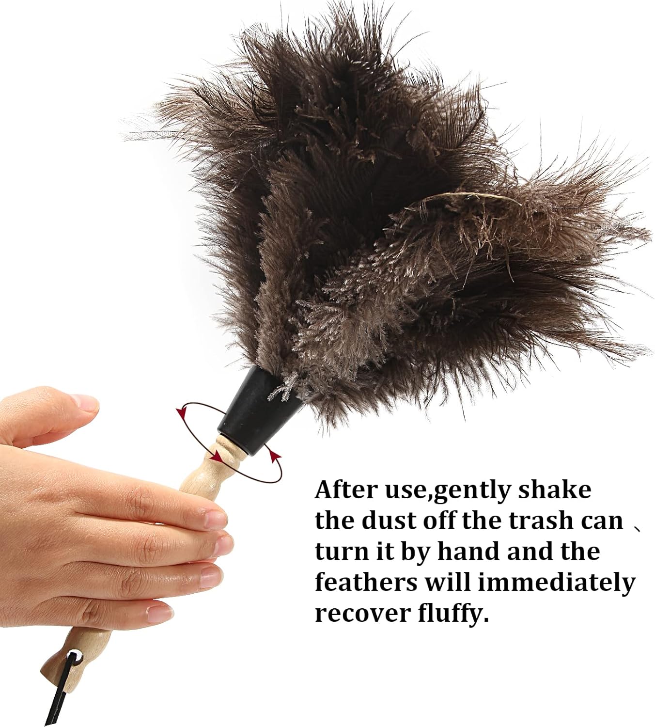 Retractable Ostrich Feather Duster for Cleaning, Fluffy and Natural Feather Duster with Retractable Handle， Reusable Eco-Friendly Handheld Cleaning Supplies (15 inch)