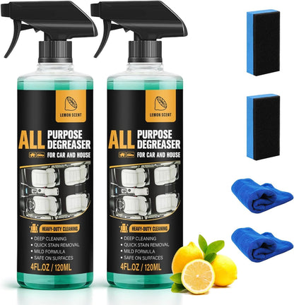 2Pcs All Purpose Degreaser for Car and House, Heavy-Duty Cleaning Spray For Car Interior and Exterior, Quick Stain Removal for Kitchen, Countertops, Appliances, Walls and Floor Surfaces, 120ml/4fl.oz
