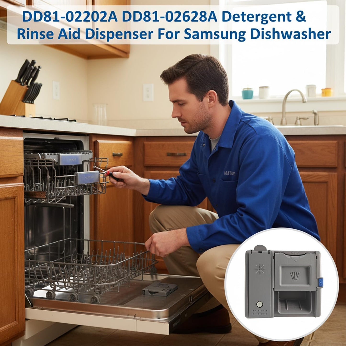 DD81-02202A ，DD81-02628A Dishwasher Detergent and Rinse Aid Dispenser Parts - Compatible with Samsung DW80M2020US, DW80R2031US/UG, DW80N3030US/UW/UB