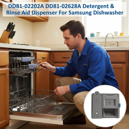 DD81-02202A ，DD81-02628A Dishwasher Detergent and Rinse Aid Dispenser Parts - Compatible with Samsung DW80M2020US, DW80R2031US/UG, DW80N3030US/UW/UB