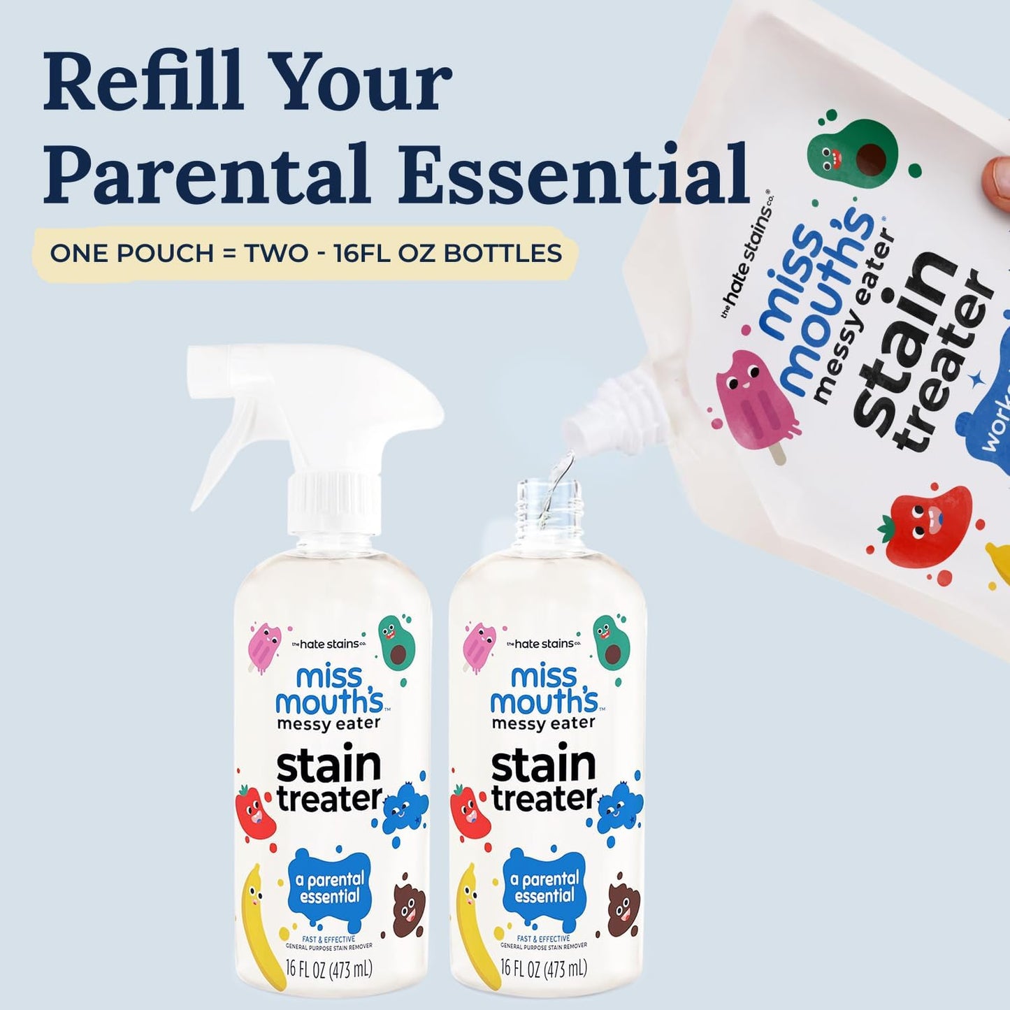 Miss Mouth's Messy Eater Stain Treater Spray - 4oz 2 Pack Stain Remover - Newborn & Baby Essentials - No Dry Cleaning Food, Grease, Coffee Off Laundry, Underwear, Fabric