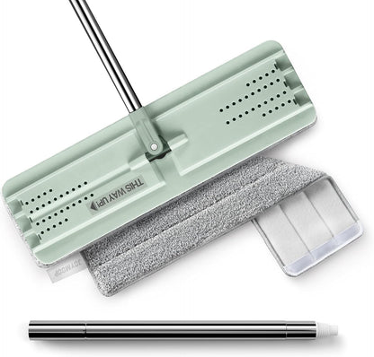 JOYMOOP Flat Mops, Microfiber Mop for Floor Cleaning and Wall Cleaner, 50" Mop Handle with Flexible 13" Flat Head with a Microfiber Mop Pad - White